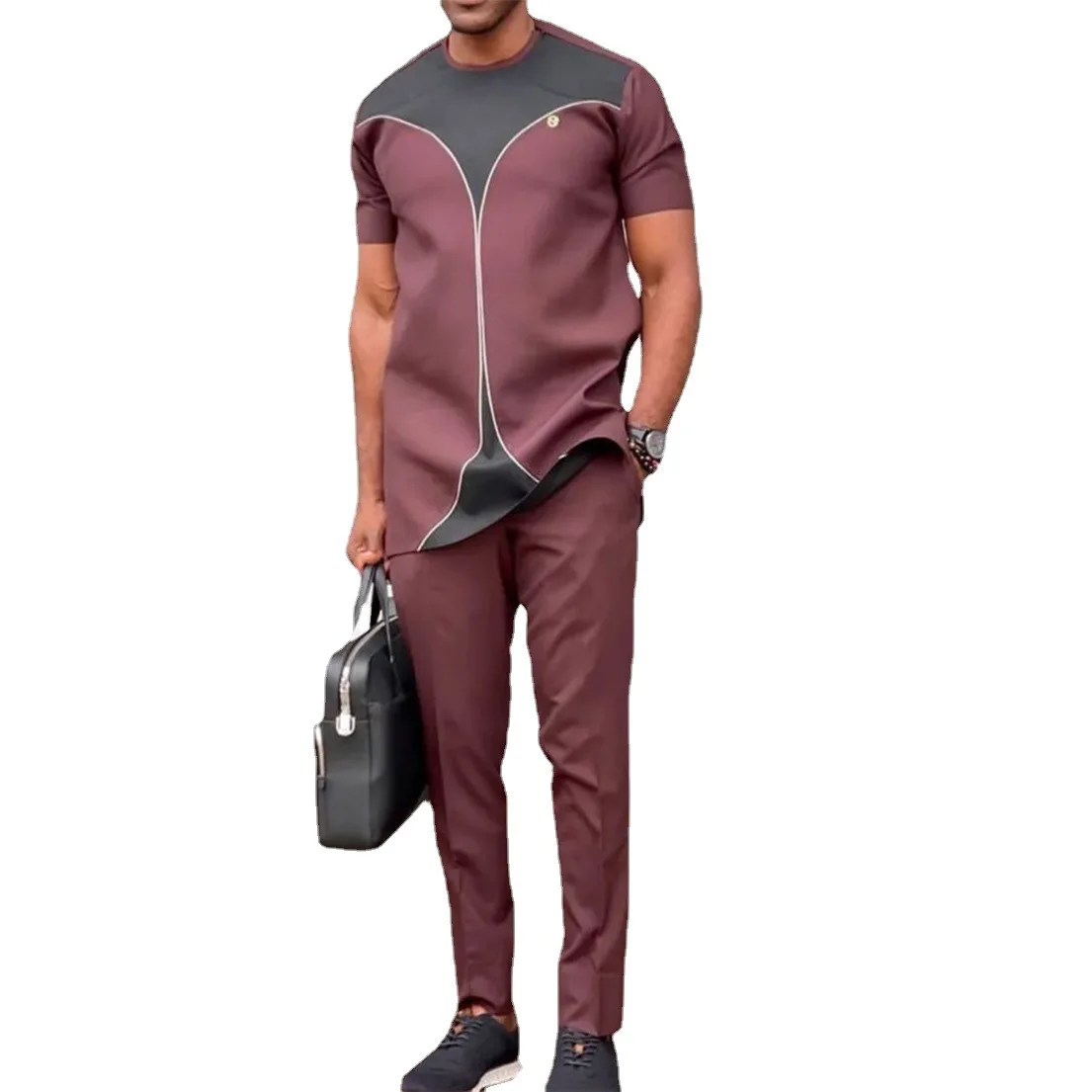 Ramadan Eid Muslim Fashion Men Suit Kaftan Arabia Dubai Abaya Short Sleeve Casual Loose Islamic Clothing Two Piece Sets 2022