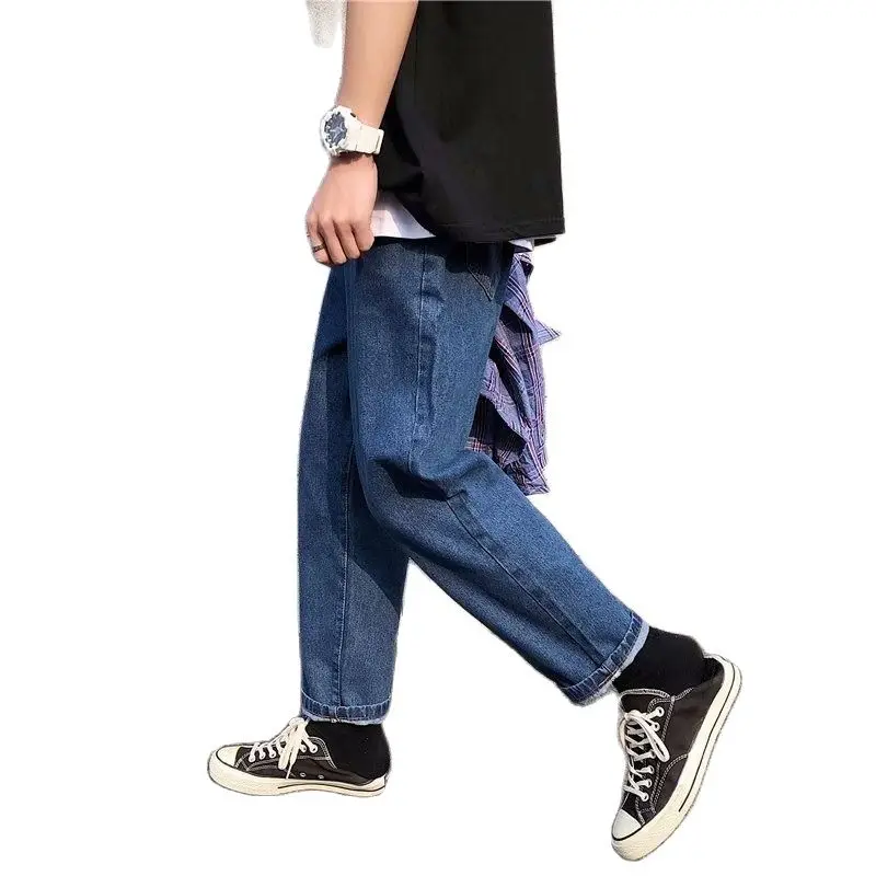 

Wholesale 2022 Fashion Denim Teenager Students Ankle Length Jeans Men Loose Straight Casual Pants Korean Trend Wide Leg Pants