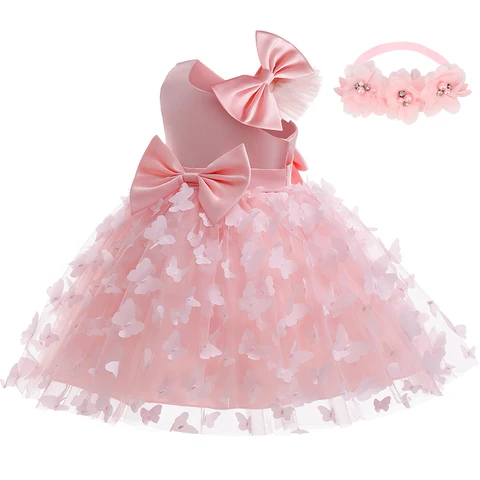 Nuevo vestido de mariposa de tres dimensiones para Baby Baptism 1st Birthday Party Dresses Princess Vestidos niños Carnival Elegante Vestidos