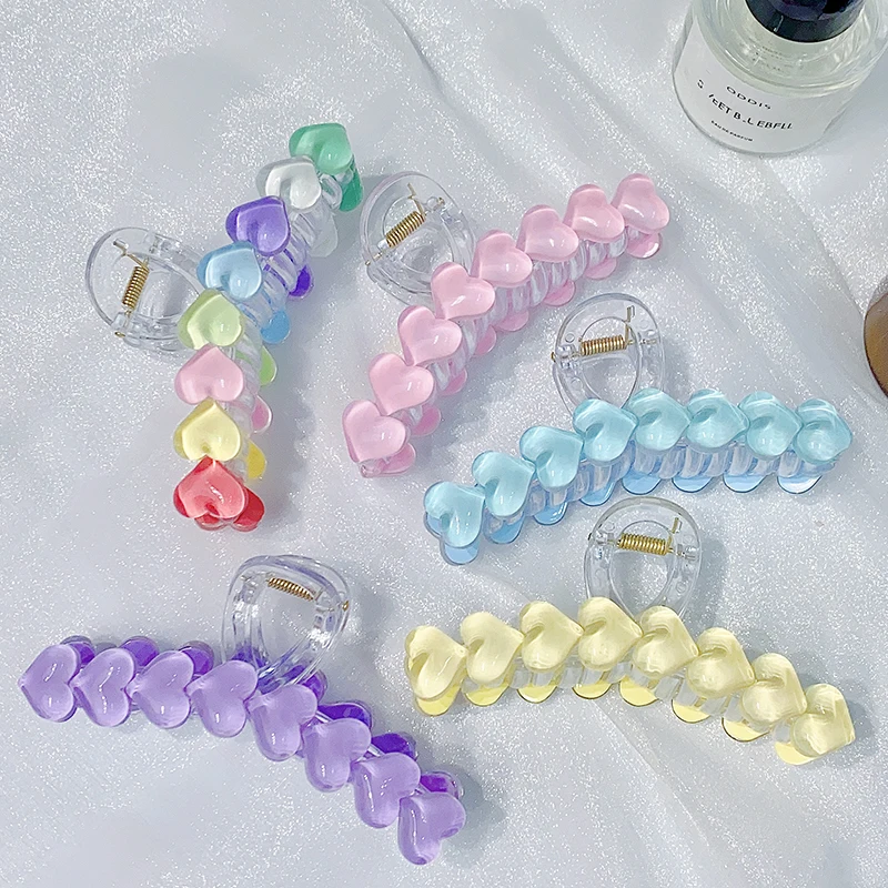 

Colorful Transparent Heart Hair Claw For Girls Sweet Hair Decorate Long Thick Hair Hold Hair Claw Clip Fashion Hair Accessories