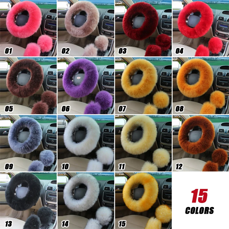 New Car Fluffy Plush Steering Wheel Cover Fashion Winter Warm Fleece Non-slip Handle Gloves Ladies Car Decoration Accessories images - 6
