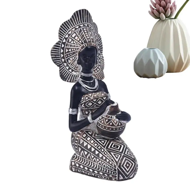 

African Statues And Sculptures Figurine Statue Resin Craft Collection African Women Sculpture Home Decor For Dining Room Bedroom