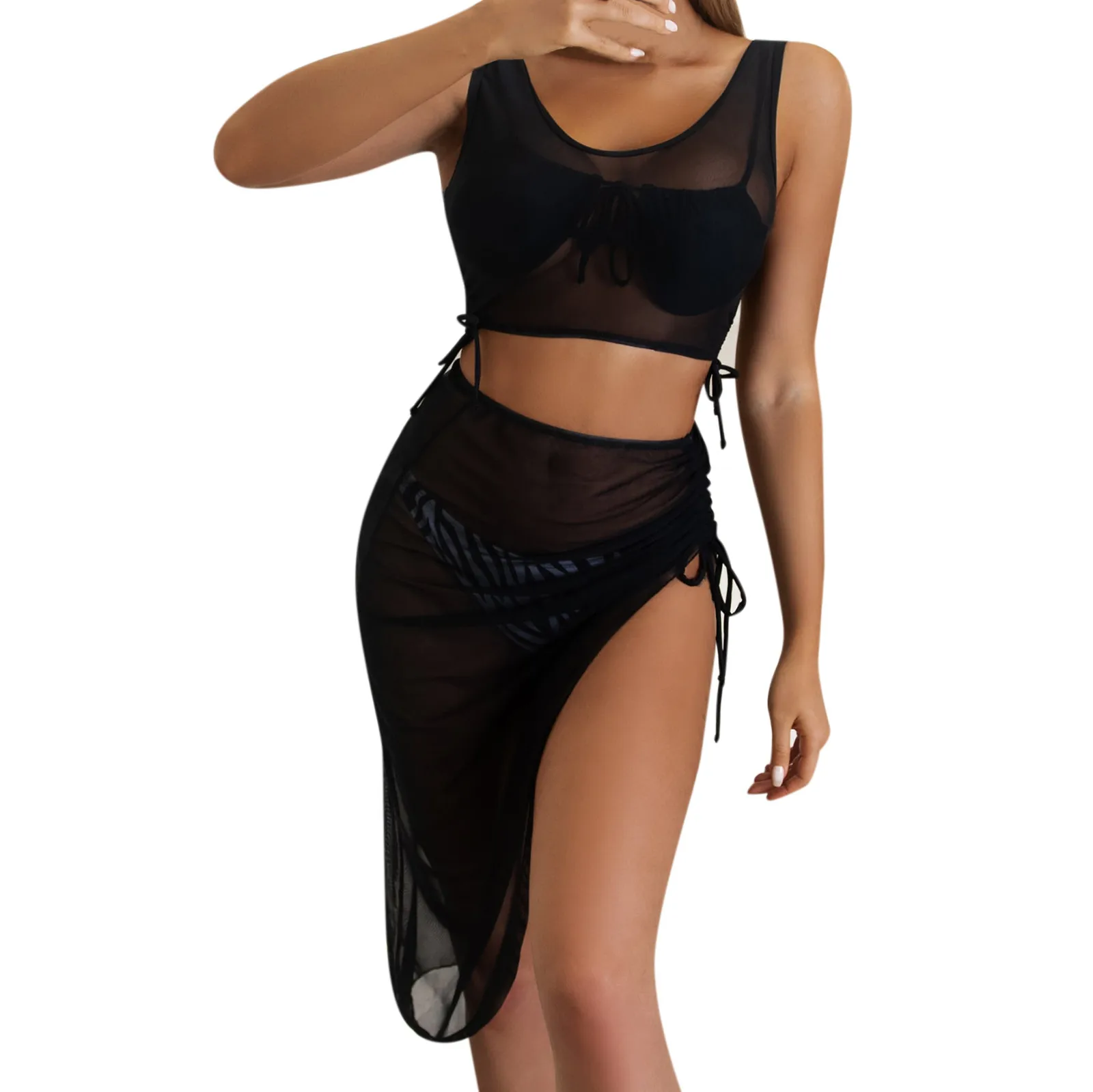 

Long Sleeve Swimsuit Cover Ups for Women Swim Cover up for Women Sexy Women Tassel Trim Covers Up Sarong Swimsuit Cover up Black