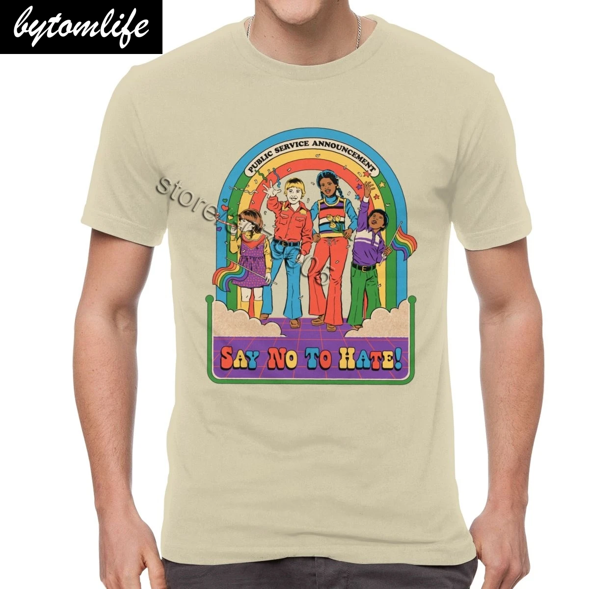 

The Rainbow Door T Shirt Men Say No To Hate Tees Crew Neck Short Sleeves Humor Cartoon T-shirt Brand Designer Cotton Clothes