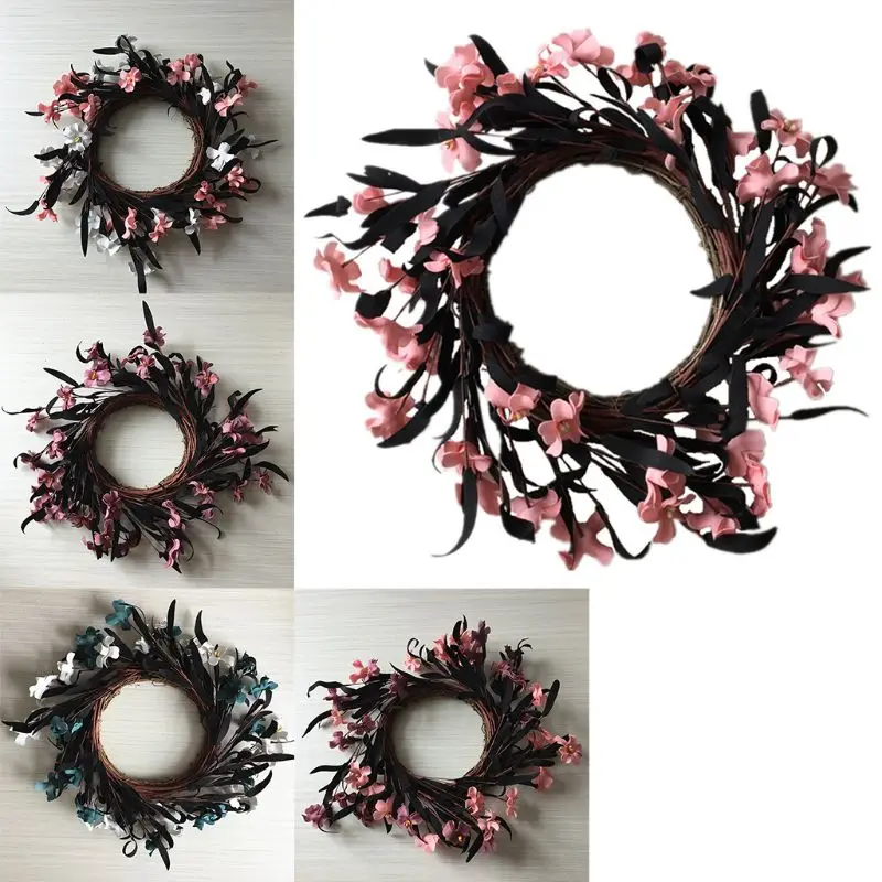 

67JE Blue White Flowers Floral Wreath Classic Flowers for Home Room Garden Lintel Decoration,Front Door Decorations Hanging