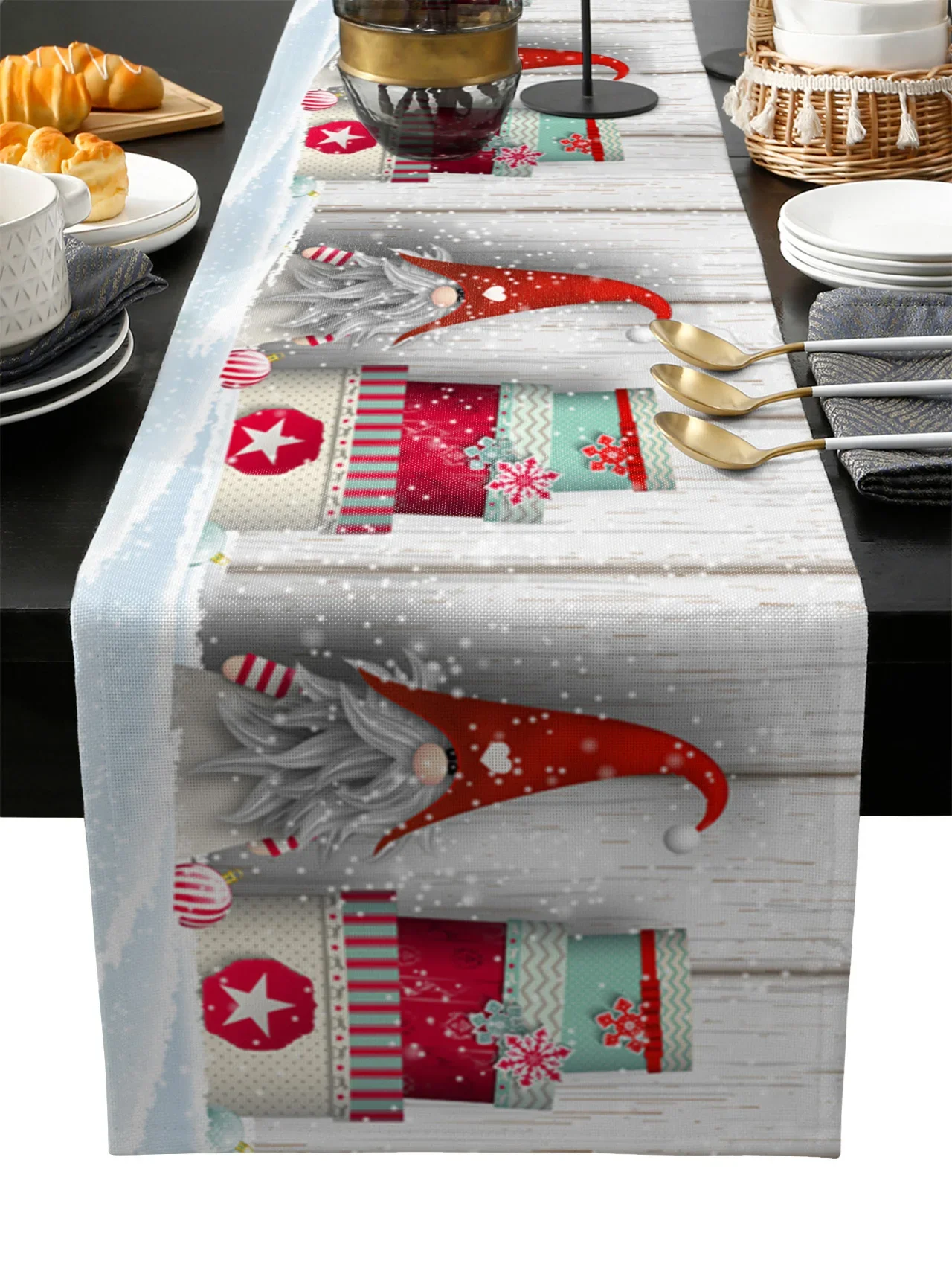 Świąteczny gnom Płatek śniegu Lniane bieżniki na stół Dekoracja weselna Wielokrotnego użytku Bieżniki do jadalni Stół kuchenny Navidad