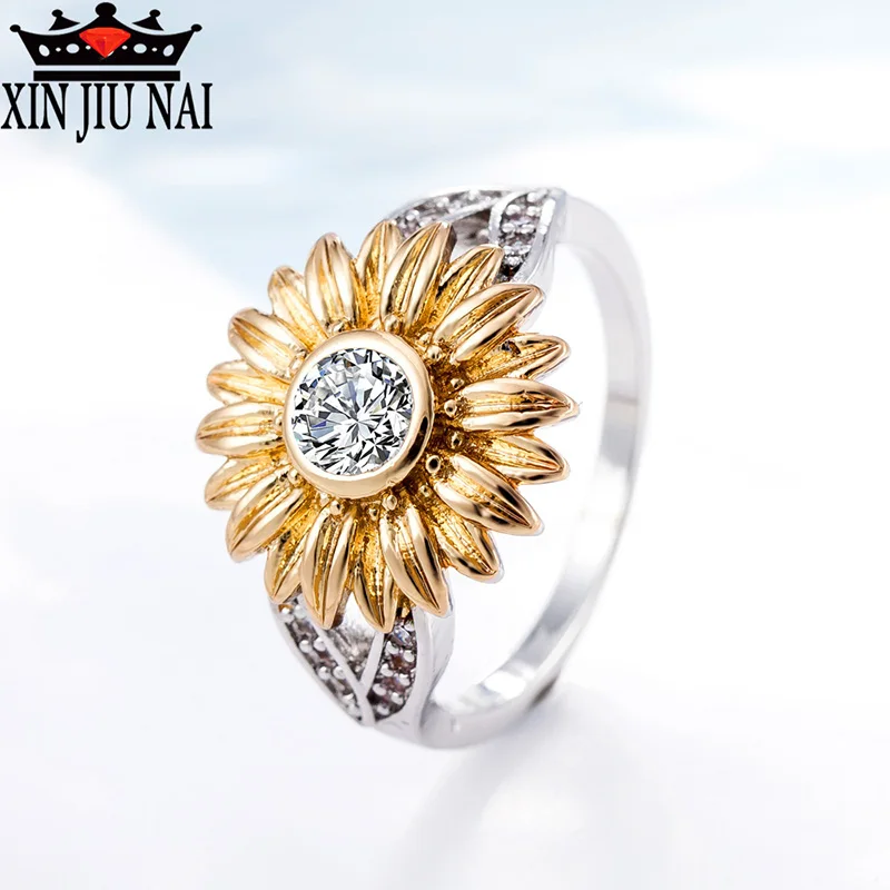 

12colors 925 Anillos Silver Sunflower Crystal Cute Romantic Gold Daisies Rings Fashion Jewelry Arrival Unique Wholesale