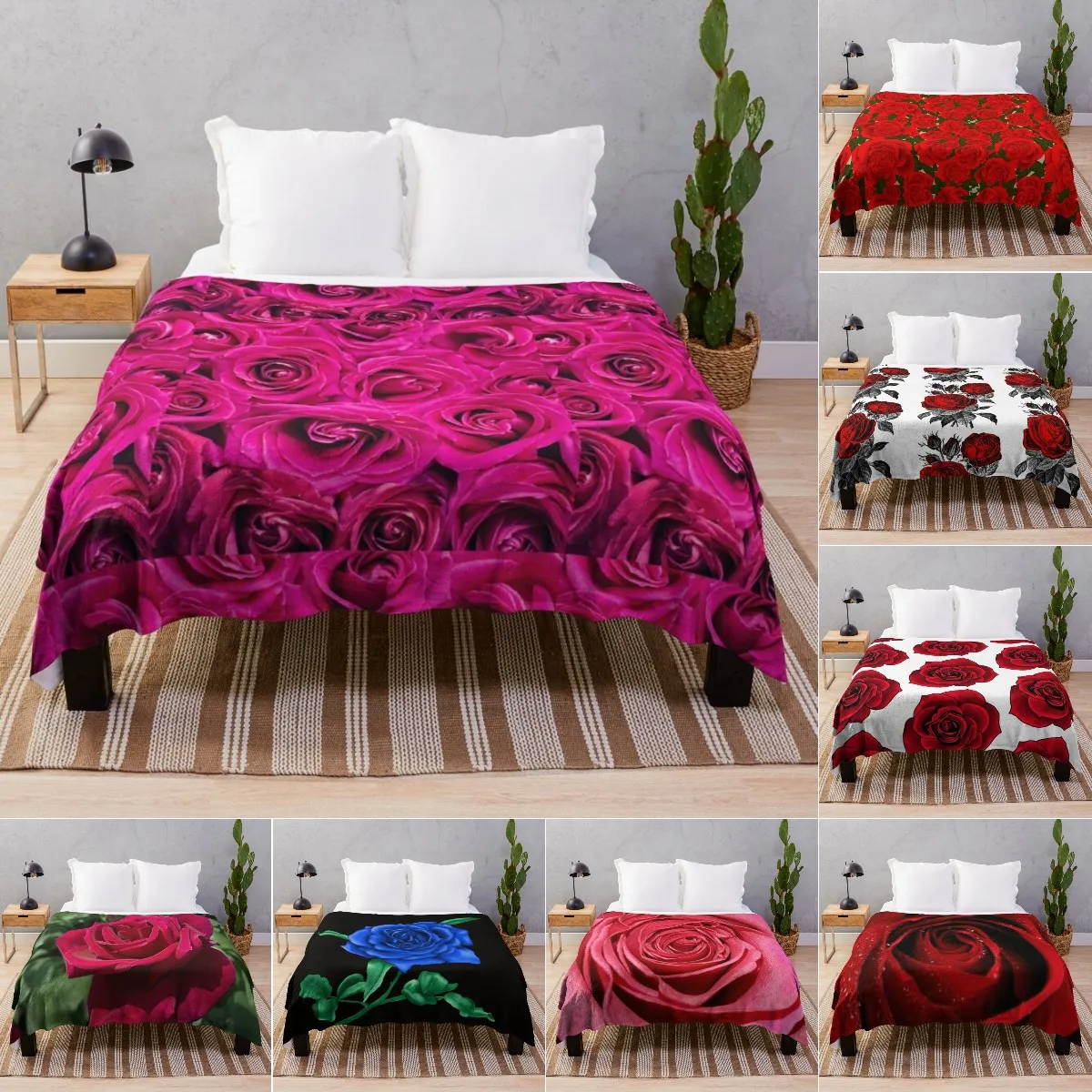 

3D Print Rose Blanket Rose Floral Fleece Blanket Flourishing Petal Flower Romantic Fuzzy Breathable Blanket Throw For Girl Women