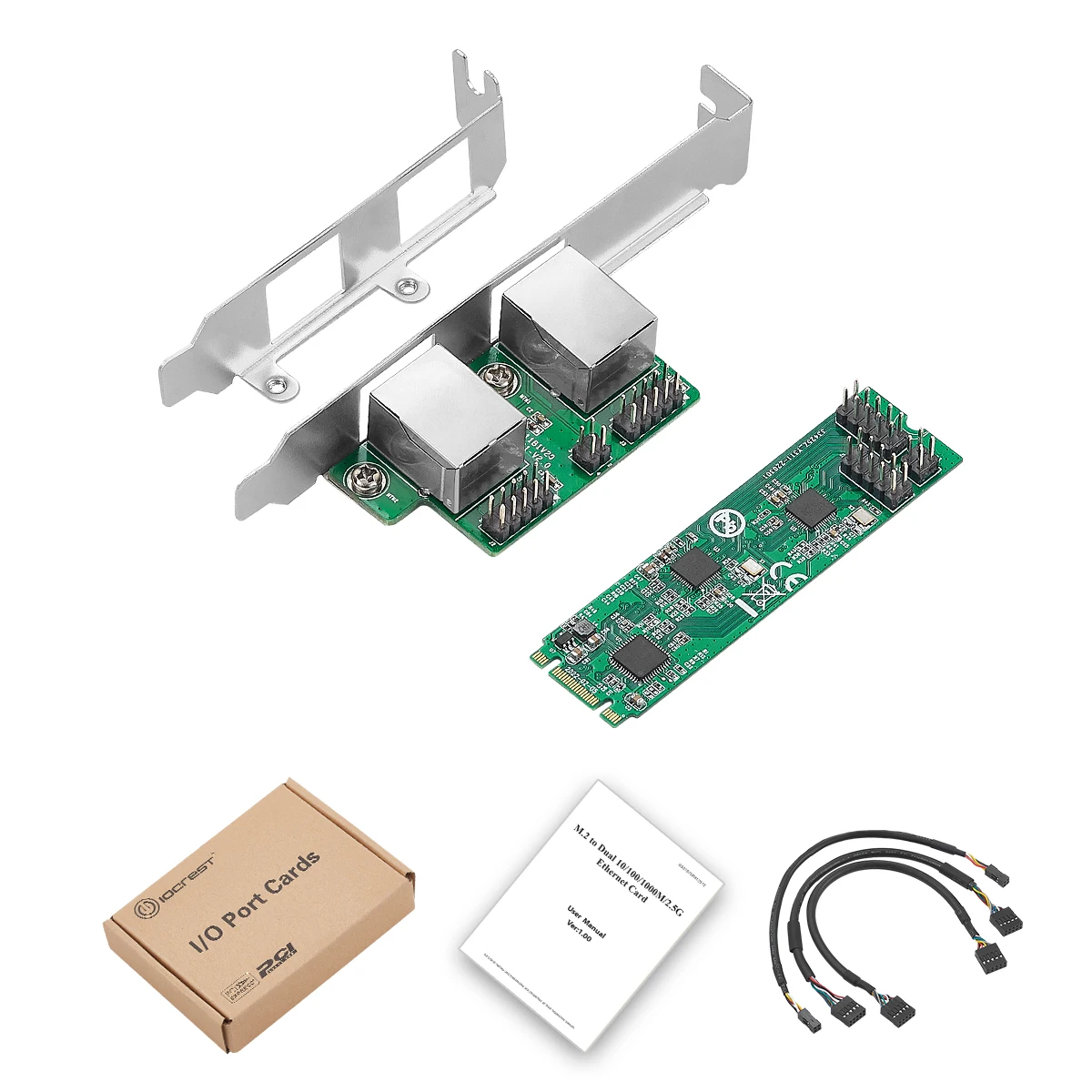 Сетевая карта IOCREST M.2 для двухпортового 2 5G Ethernet NIC 22*80 мм размер B ключ и M 2500 Мбит/с