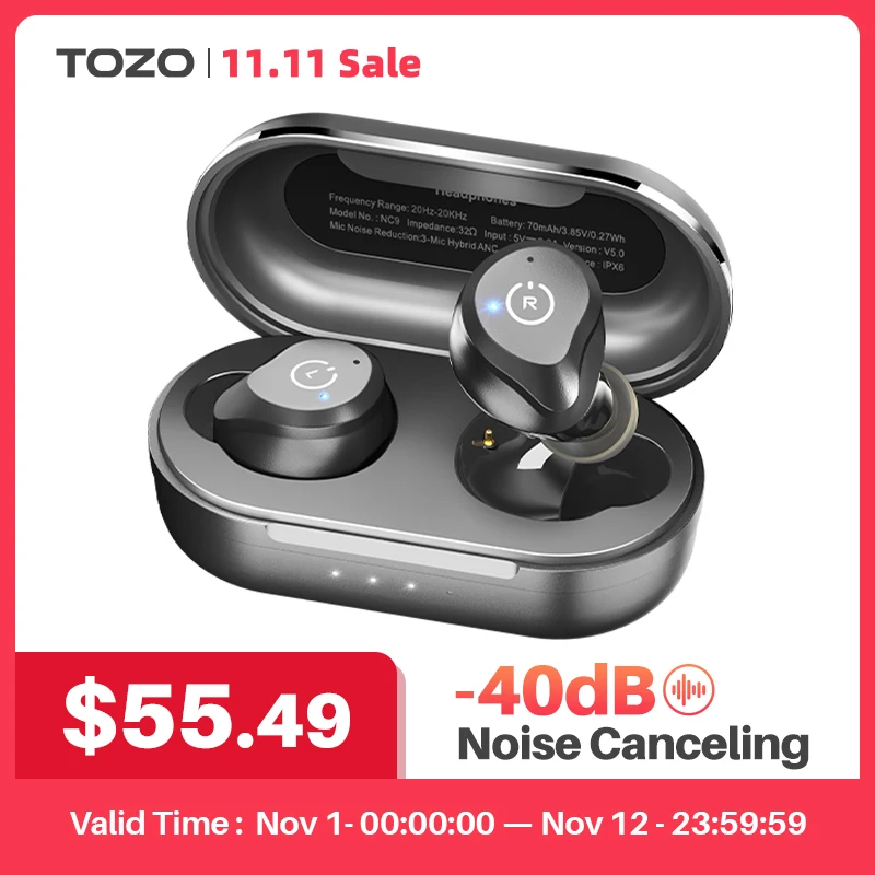Kup Słuchawki Bezprzewodowe TOZO NC9, Słuchawki Bluetooth Z Głęboki Bas, Słuchawki Douszne 9.2mm, Wodoodporny Czarny Zestaw Słuchawkowy IPX6, 32H Tanie Słuchawki Bezprzewodowe TOZO NC9, Słuchawki Bluetooth Z Głęboki Bas, Słuchawki Douszne 9.2mm, Wodoodporny Czarny Zestaw Słuchawkowy IPX6, 32H