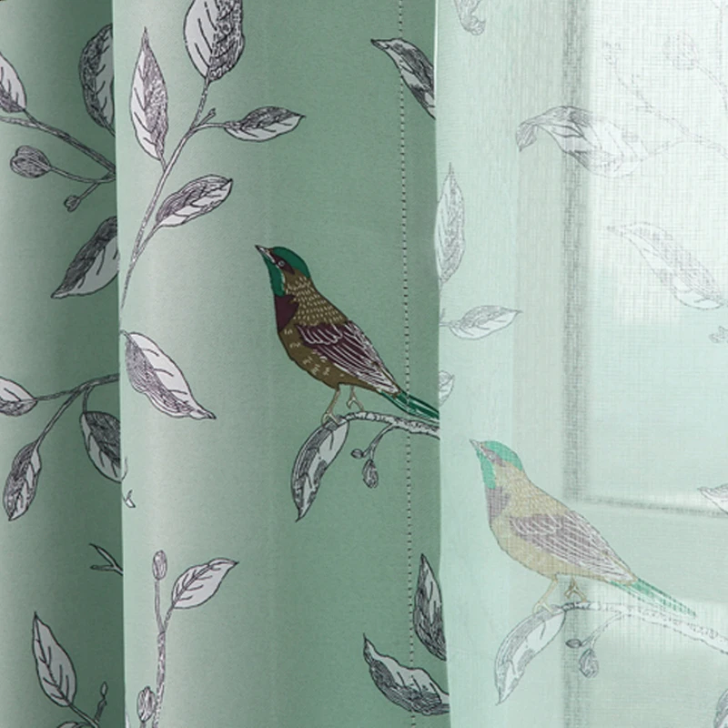 

Green Leaves Birds Patterns Modern Curtain Cloth for Bedroom Curtains for Living dining room bedroom