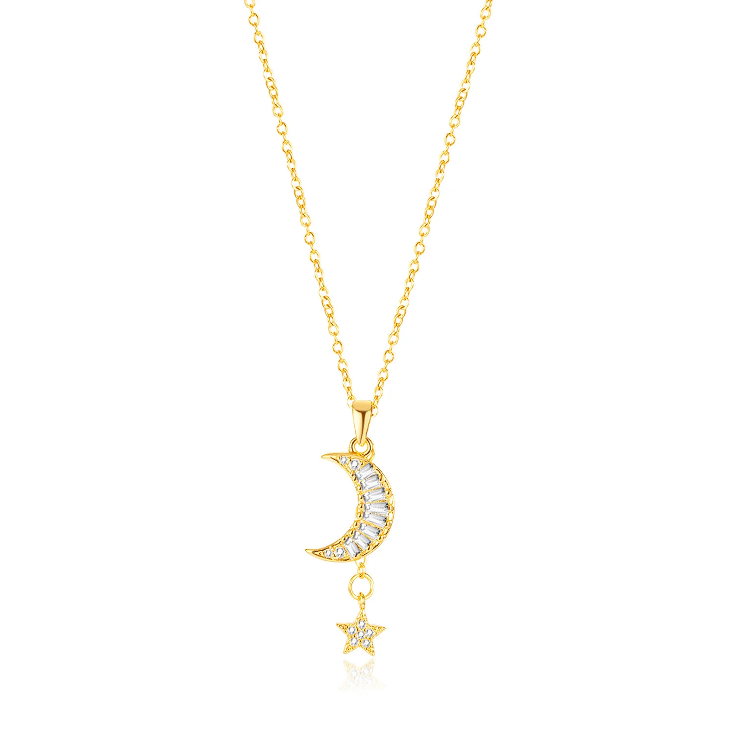 

Luxury Diamond Moon Tassel Pendant Fashion Stainless Steel Necklace for Women