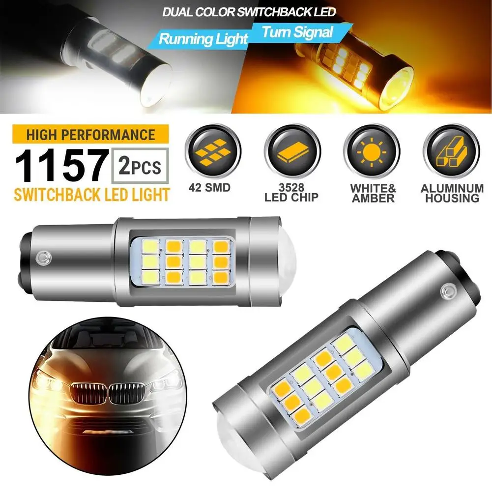 

2pcs Aluminum Car Bulb 1157 Led Turn Signal Light Drl Parking Bulbs White/amber 6000k/4500k Replacement Parts