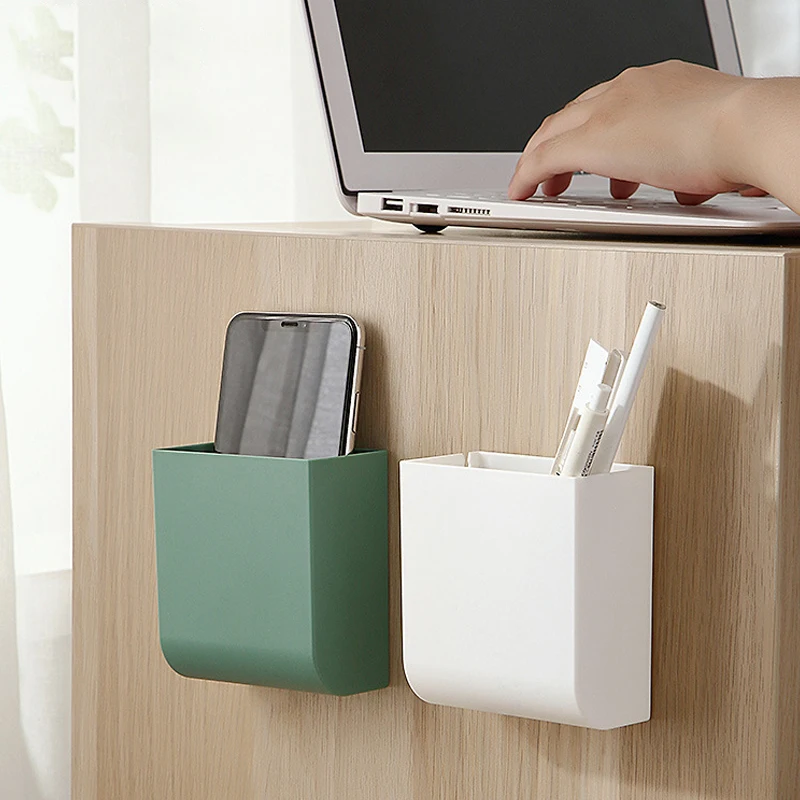 wall mounted tv remote control mobile phone plug holder home organizer case bathroom punch free storage box charging stand rack free global shipping