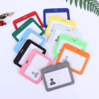 cheap transparent credential badge holder lanyard for business meeting visiting hang pass tag id card candy color protector case