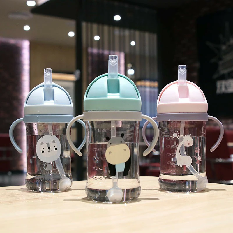 

Kids Children Cartoon Animal Drinking Water Straw Bottle Ball Straw Baby Cup Water Bottle Anti Falling Cup With Handle Scale