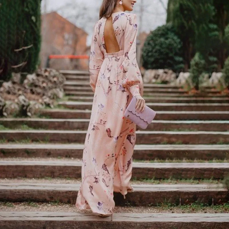 

2022 Print style temperament commuter middle waist pink commuter dress