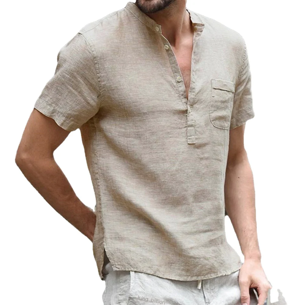 

7460 Katoen En Linnen Led Casual Mannen T-shirt Shirt Mannelijke Ademend S-3XL