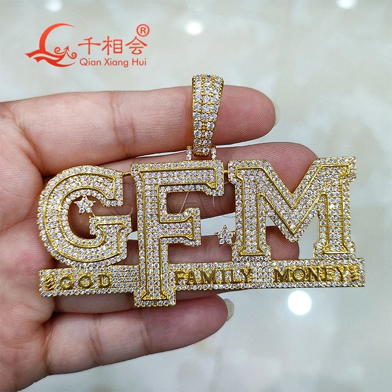 Big size GFM custom letters words pendant D VVS white moissanite 925 Sterling Silver  hip hop Jewelry  Engagement datting