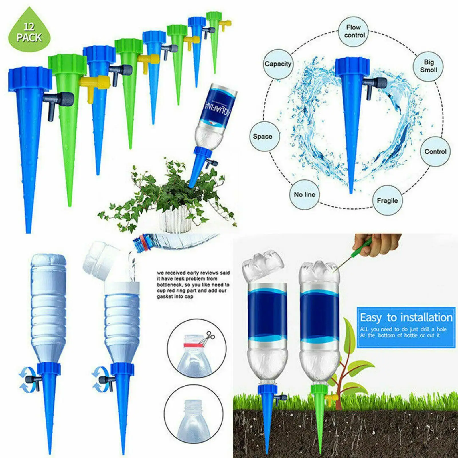 

12x Automatic Self Watering Spikes System Plant Pot Waterer Tool