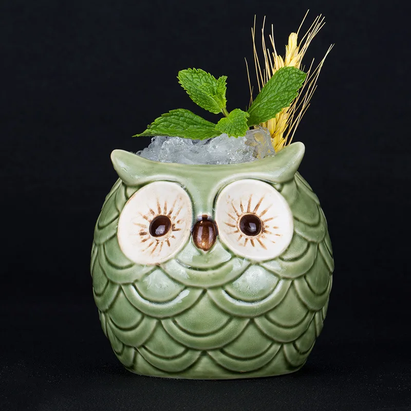 

500ml Ceramic Tiki Mug Owl Bird Porcelain Beer Wine Mug Cup Bar Tool