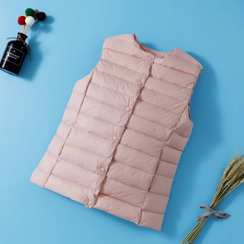 

White duck down women's vest parka autumn winter women's lightweight sleeveless O-neck coat short vest padded jacket Ladies