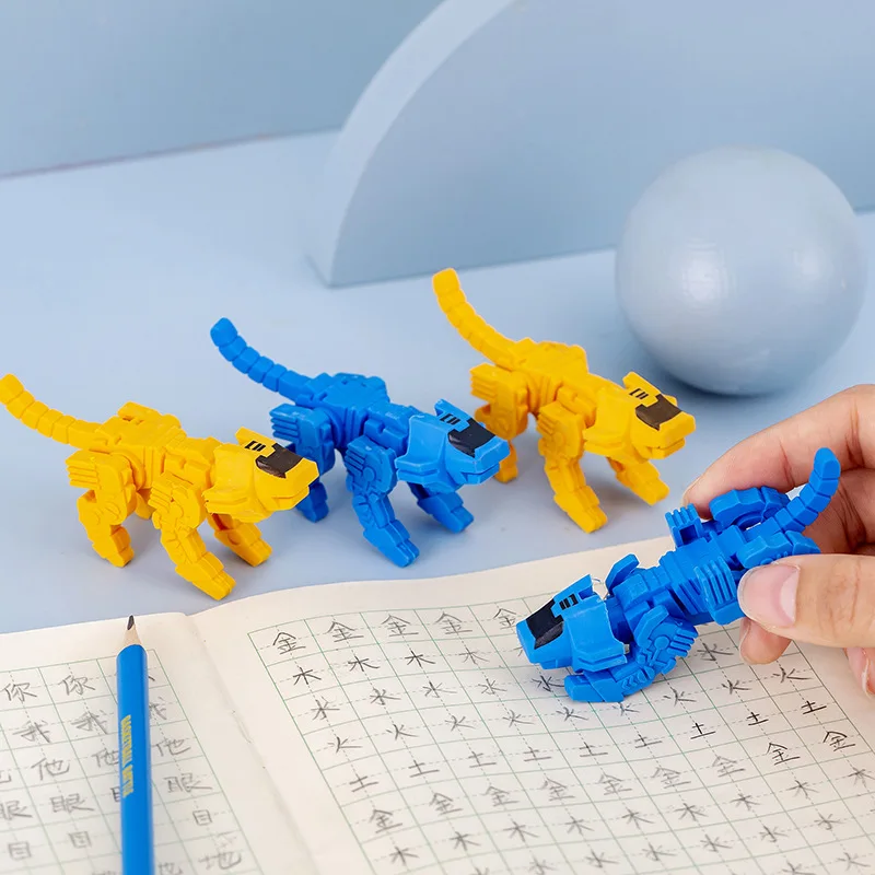

2 Pcs Creative Erasers Puzzle Assembled Toy Mecha Beast Robot Rubber Student Gift School Supplies Stationery Pencil Eraser