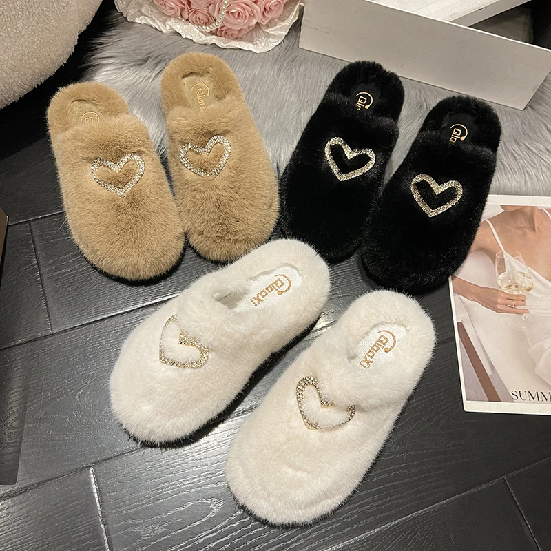 

Плюшевые теплые шерстяные тапочки для женщин на осень и зиму 2022, Нескользящие модные тапочки Baotou с плоской подошвой для женщин