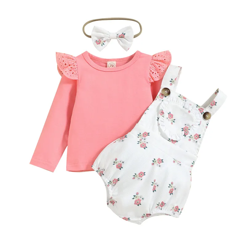 

3 шт., Детский Повседневный Кружевной Топ с длинным рукавом и оборками