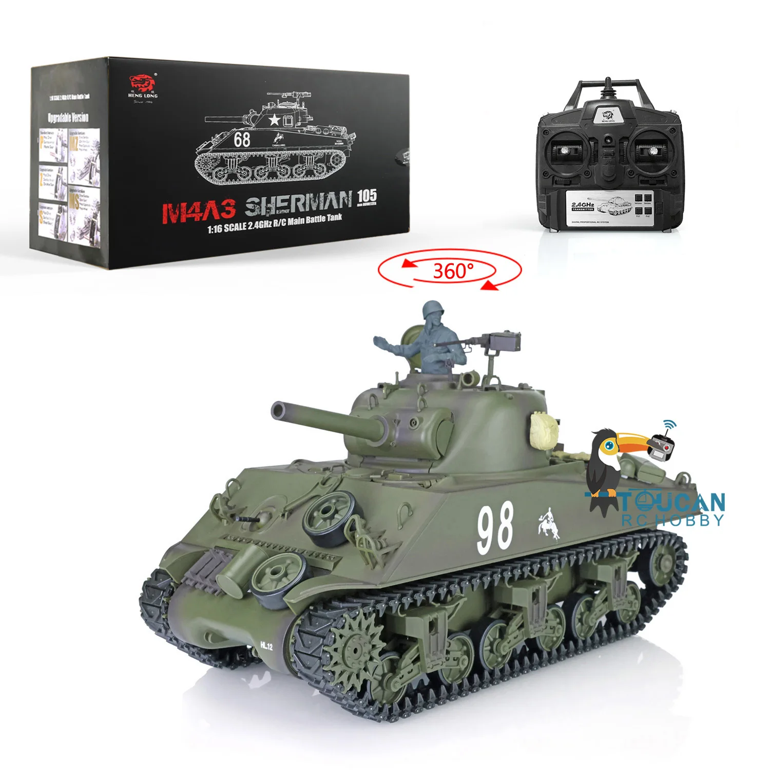 

2.4G Heng Long 1/16 Scale 7.0 Plastic M4A3 Sherman RTR RC Tank 3898 360°Turret BB IR Battle RC Model for Adult TH17667-SMT8