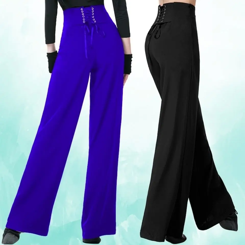 

Women 2022 Spring Summer Latin Dance Pants Practice Ballroom Dance Wide Leg Pants Lady High Waist Modern Dance Trousers H48