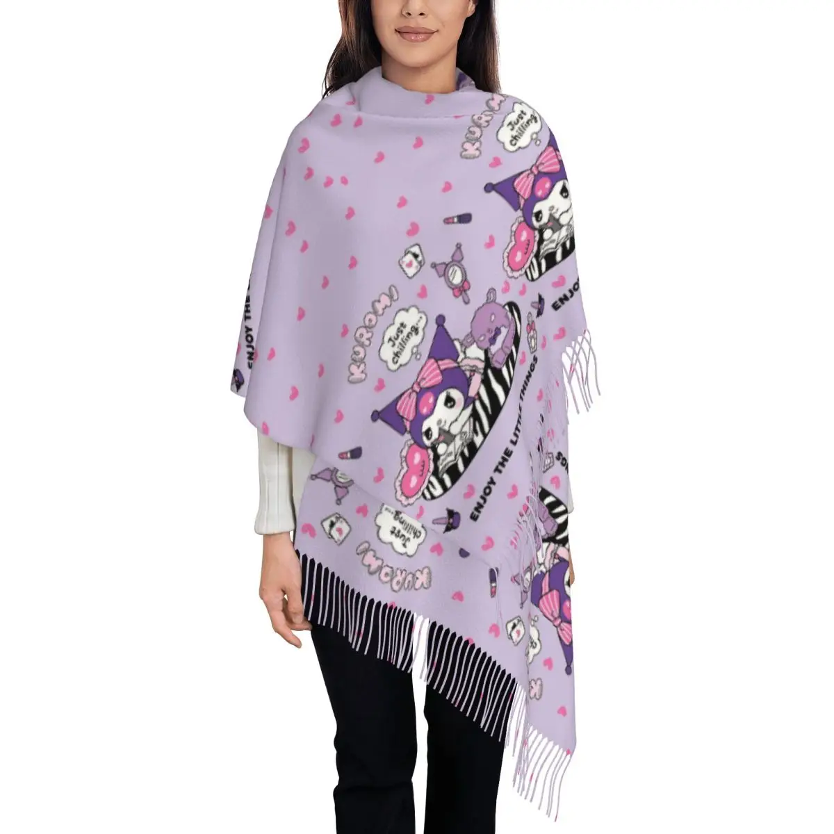 Оригинальные зимние женские шарфы с рисунком Kuromi Kawaii