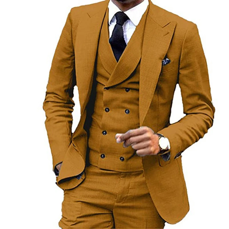 New Costume Homme Grey  Peak Lapel Double Breast Vest Men Suit Slim Fit  Business Formal Groom Wear 3 Pieces Terno Blazer