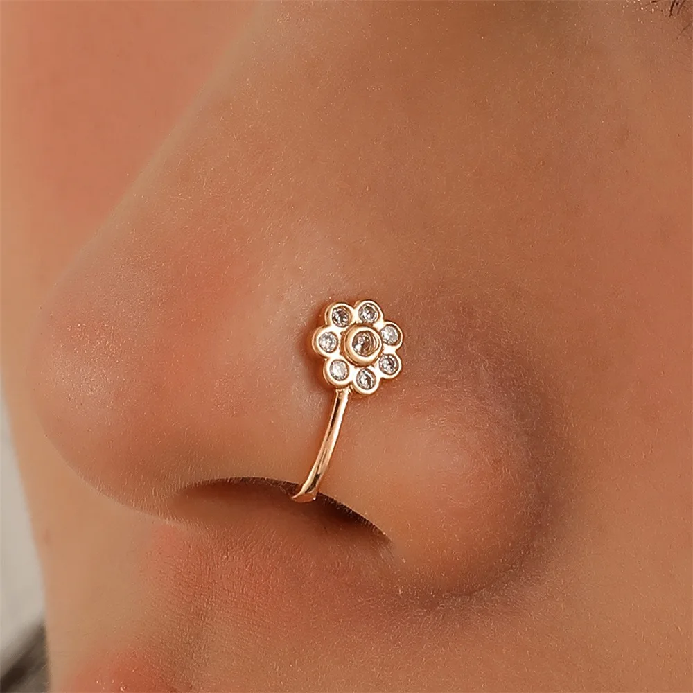 

Hot Sale ins Simple Flower Imitation Zircon Nose Rings for Women Metal U-Shape Non Pierced Nose Clip Body Piercing Jewelry