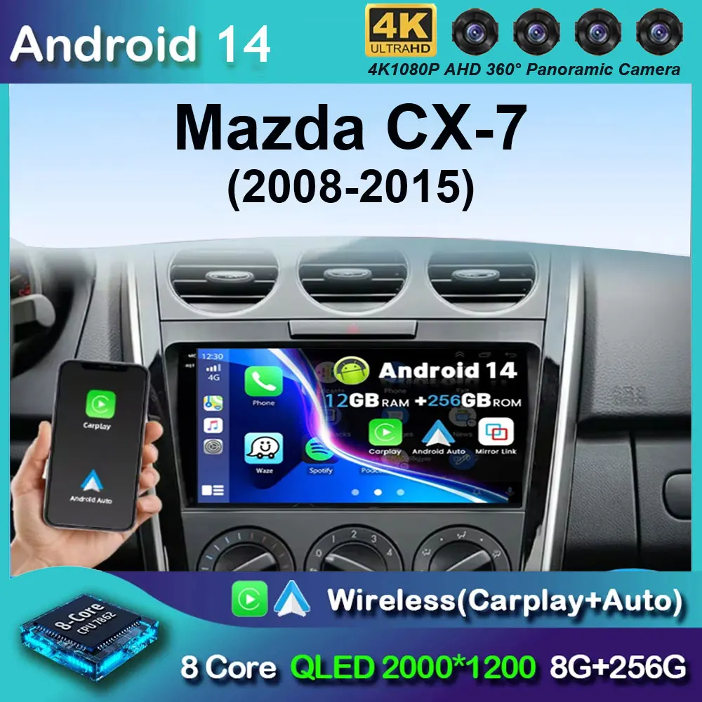 Android 14 навигация 9-дюймовый для Mazda CX-7 2008-2015 OS автомобильный мультимедийный