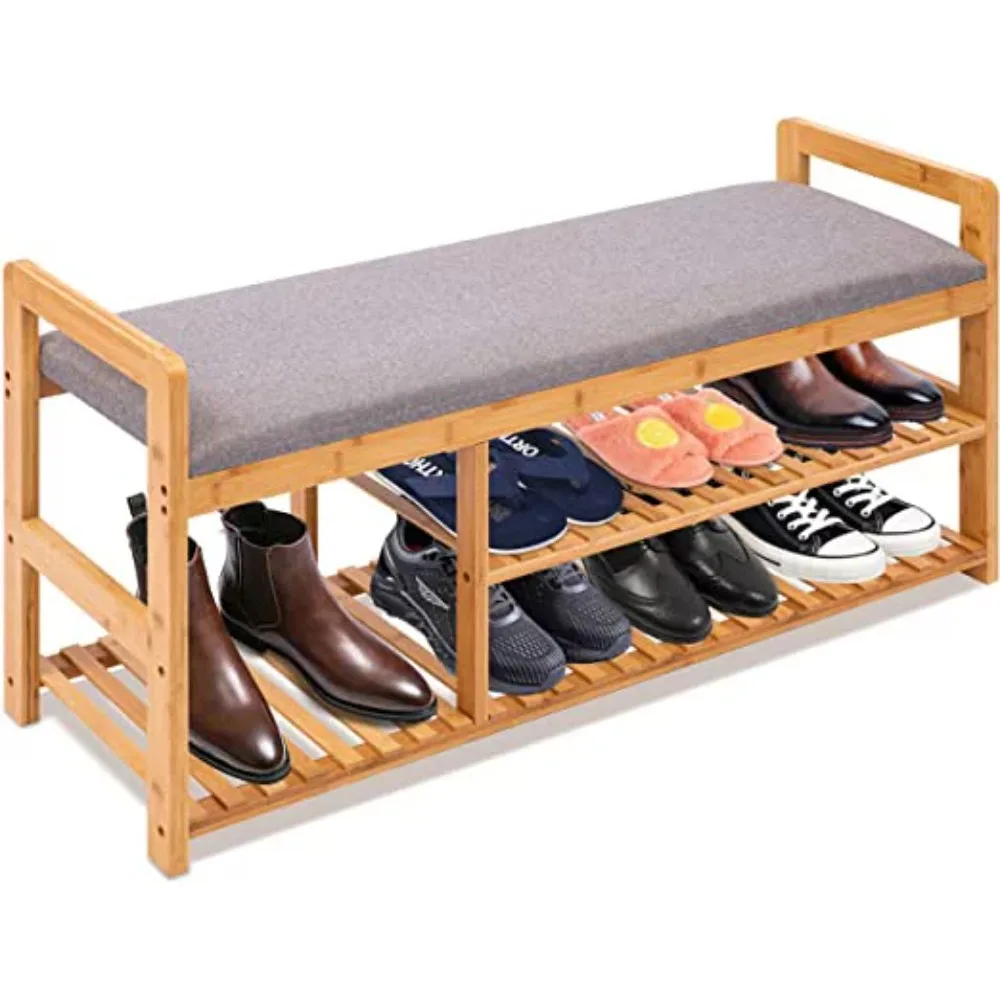 

Shelf for Shoes Storage 3 Tier Small Wooden Organizer 2 in 1 Bamboo Shoe Rack Bench With Storage and Cushion Sea to Store Shoes