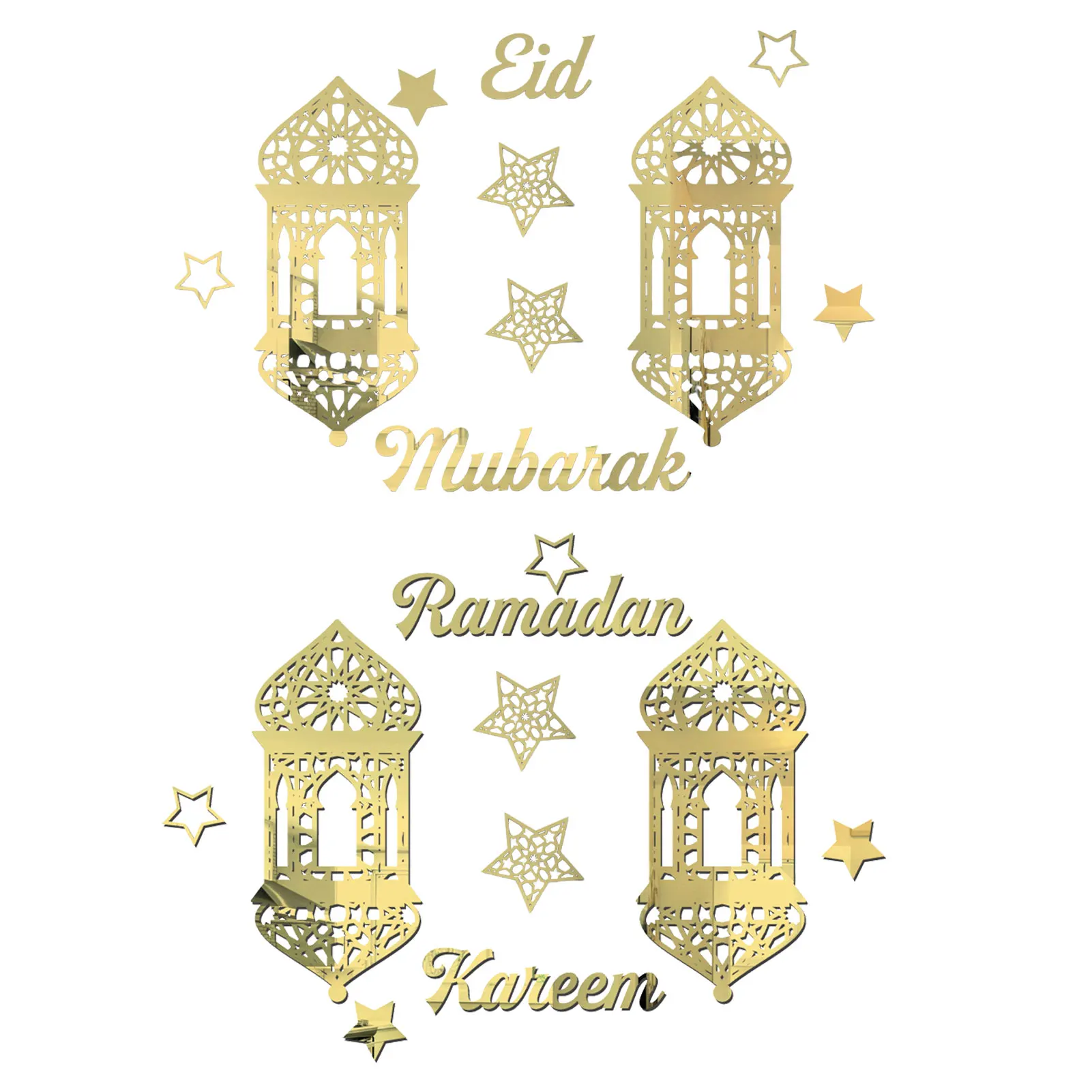 

Eid Mubarak Wall Stickers - Adhesive Acrylic Mirror Setting Stars Lanterns Decals | Home Decorations for Eid Mubarak Ornament