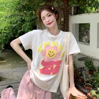 white short sleeved t shirt womens summer 2022 new korean loose cute girls clothes design sense niche