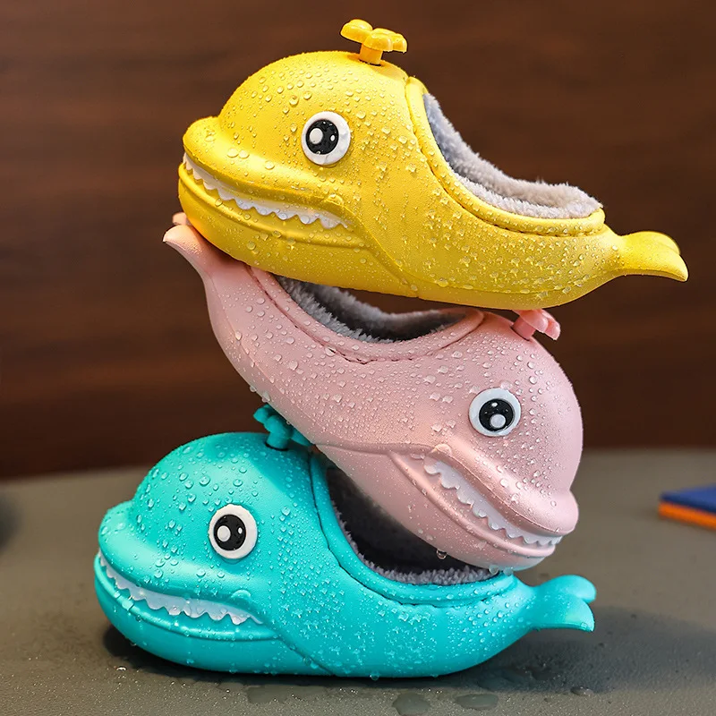 

Зимние хлопковые тапочки для родителей и детей, семейные тапочки, милая повседневная обувь для мальчиков с морскими животными, плюшевая обу...