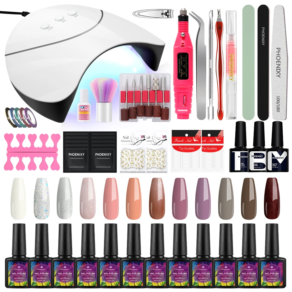 

Nail Art Tool Set 12Pcs Gel Nail Polish with 36W Nail Lamp Set Electric Nail Drill Machine Professional Full UV Gel Manicure Kit