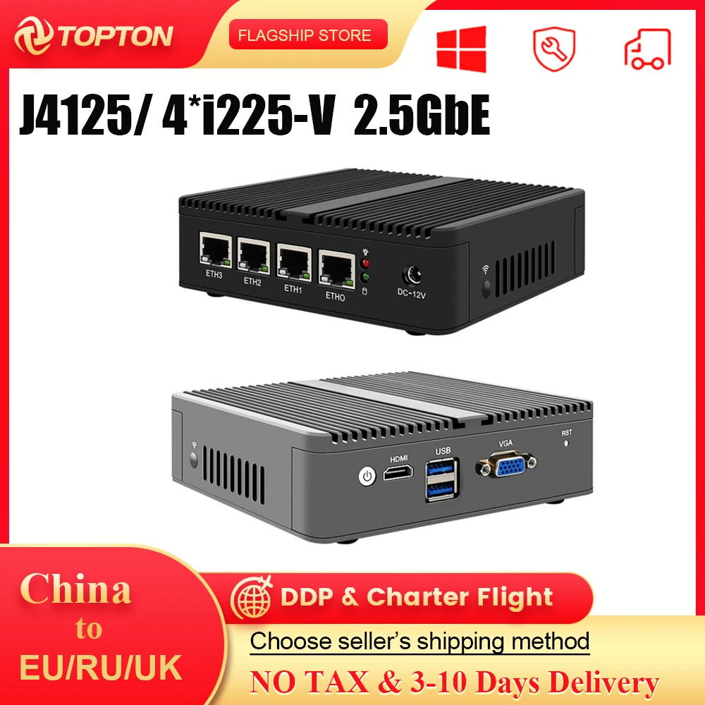 

2022 New Firewall Router J4125 Fanless 2.5G Router Mini PC 4 Intel i225-V B3 2.5GbE Nics pfSense OPNsense VMware ESXi Proxmox