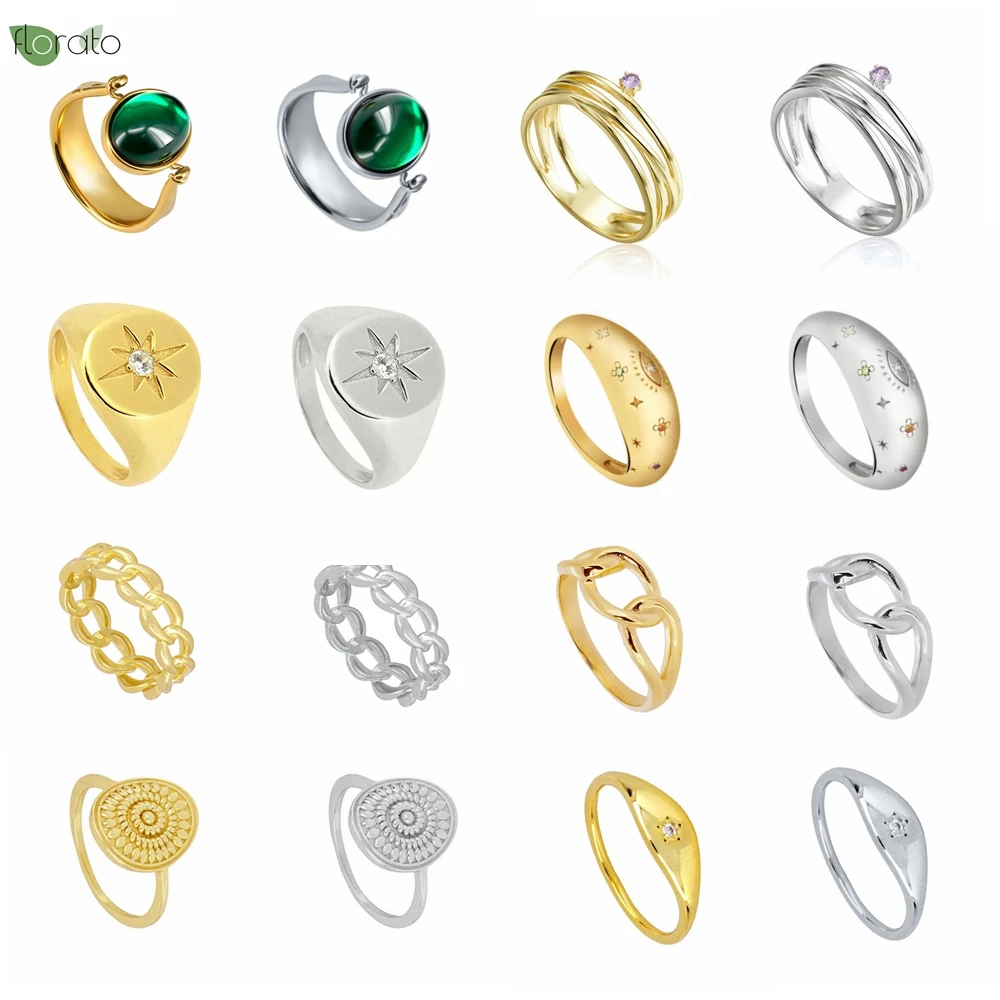 

18K Gold Plated Boho Wide Chain Gold Ring Fashion Engagement Rings for Women Luxury Jewelry Premium Couple Wedding Rings