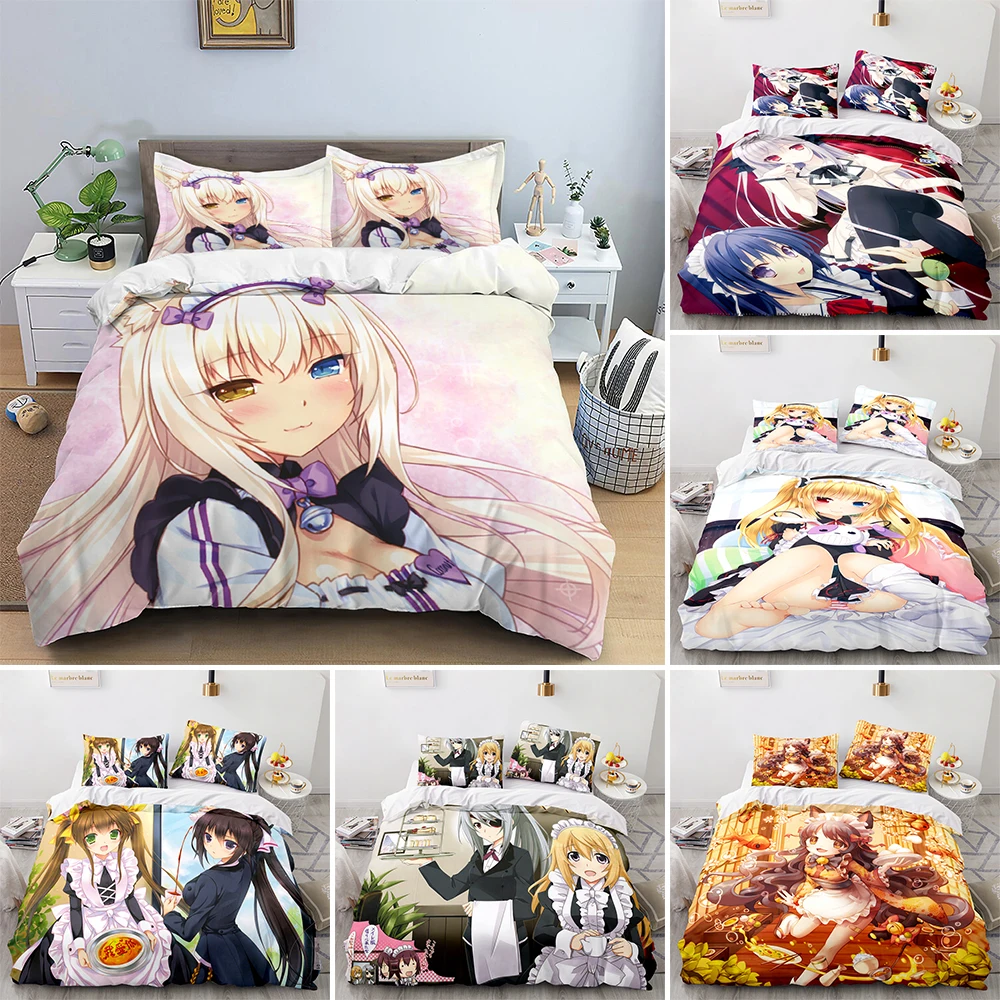 

Anime Game Nekopara Bedding Set 2/3pcs Full Queen King Size Microfiber Quilt/Comforter Cover For Boys Teen Cartoon Bedroom Decor