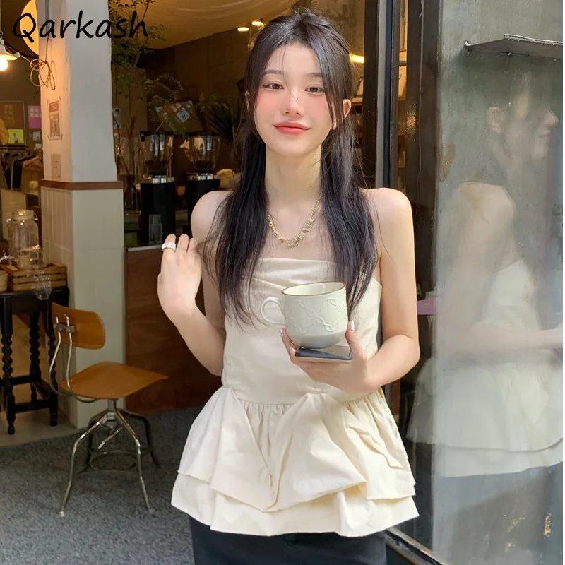 

Топ Женский однотонный с оборками, элегантная приталенная Майка с оборками, модный шикарный Топ в Корейском стиле, в стиле Харадзюку, на лет...