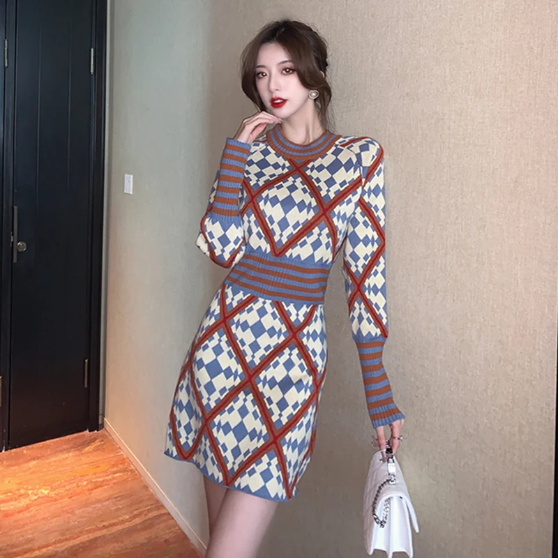 

Новинка, женское тонкое вязаное платье-свитер с талией и О-образным вырезом на осень и зиму