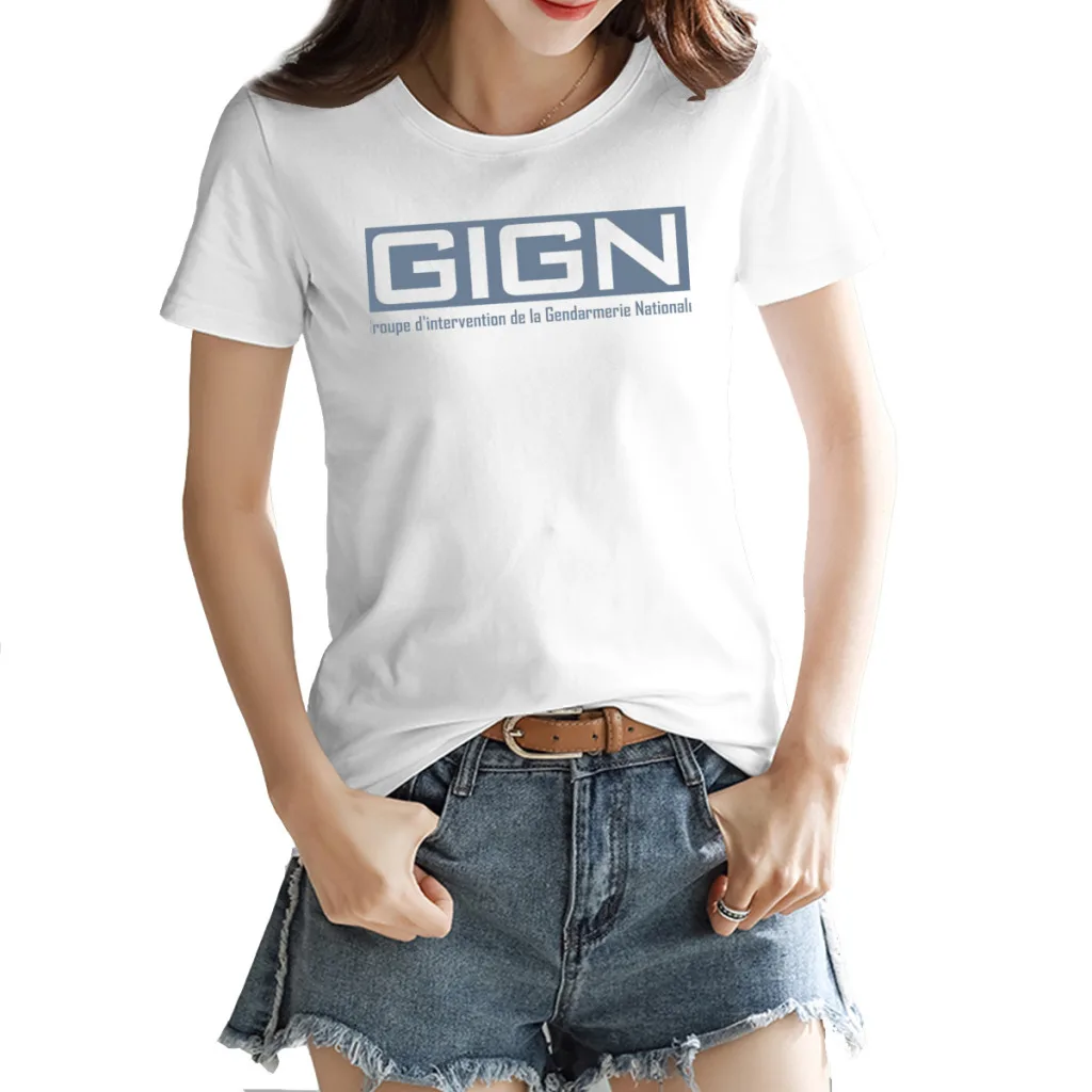 

GIGN Elite Forces National Gendarmerie Intervention yyth Women's T-shirt Vintage White Graphic Crewneck Tops Tees European Size