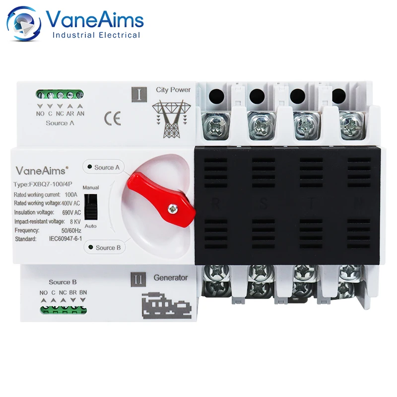 

Din Rail 4P ATS Automatic Transfer Switch 63A 100A Dual Power Selector Switches Uninterrupted Power Generator Photovoltaic Solar