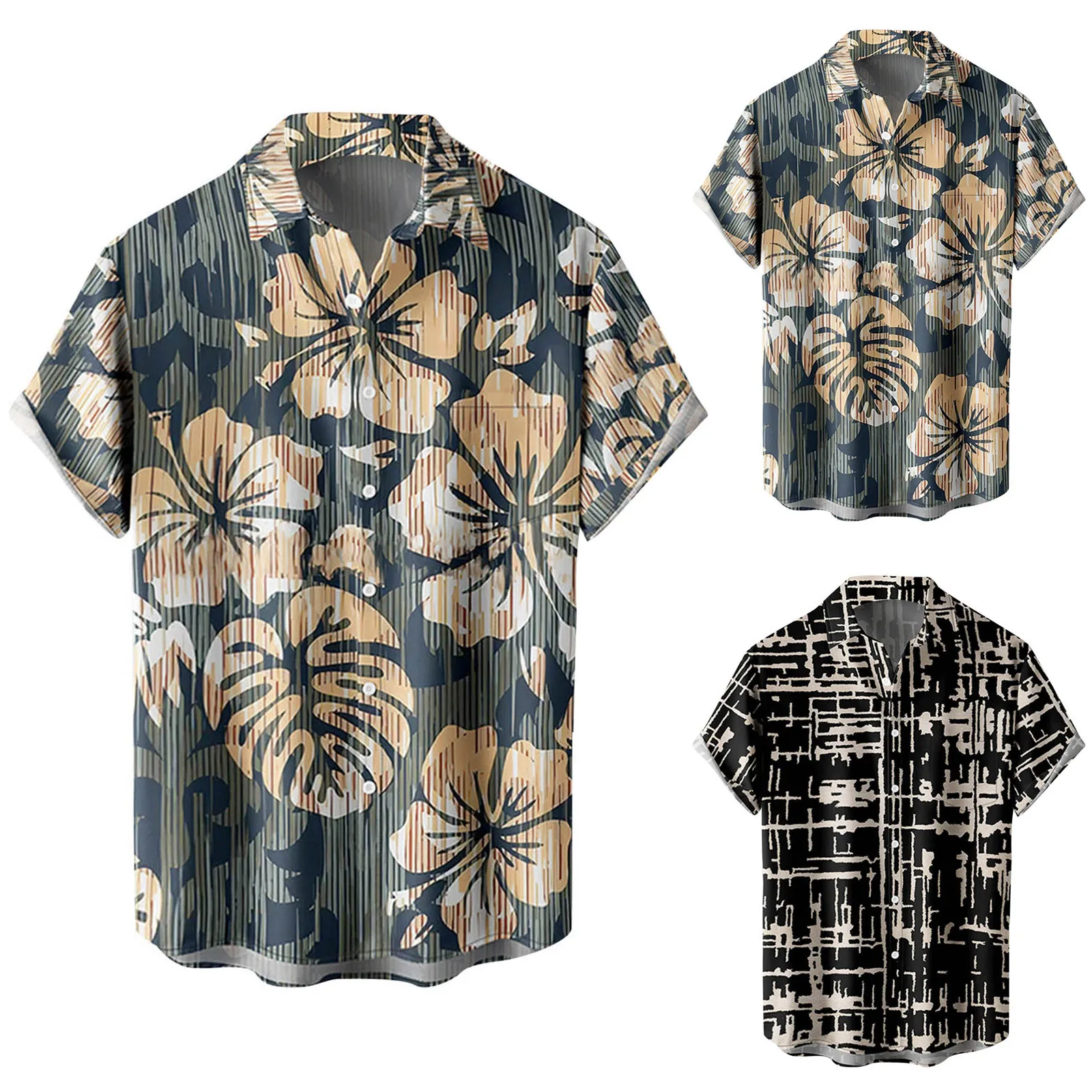 

10 Memory Foam Mens Fashion And Leisure 3D Digital Printing Buckle Lapel Short Sleeve Shirt Top Mens T Shirt Formal Shirt