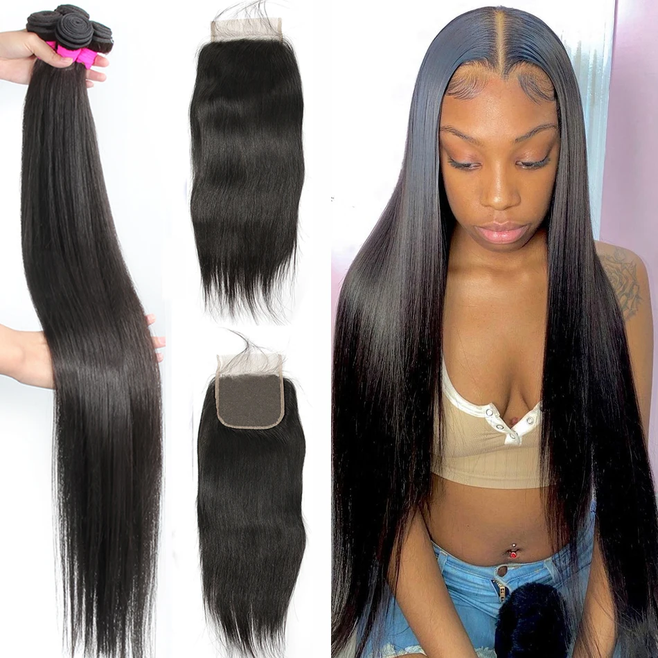 

Бразильские прямые человеческие волосы, 3 дюйма, 4 пряди с застежкой спереди, 4 х4, прозрачные кружева и наращивание волос для черных женщин