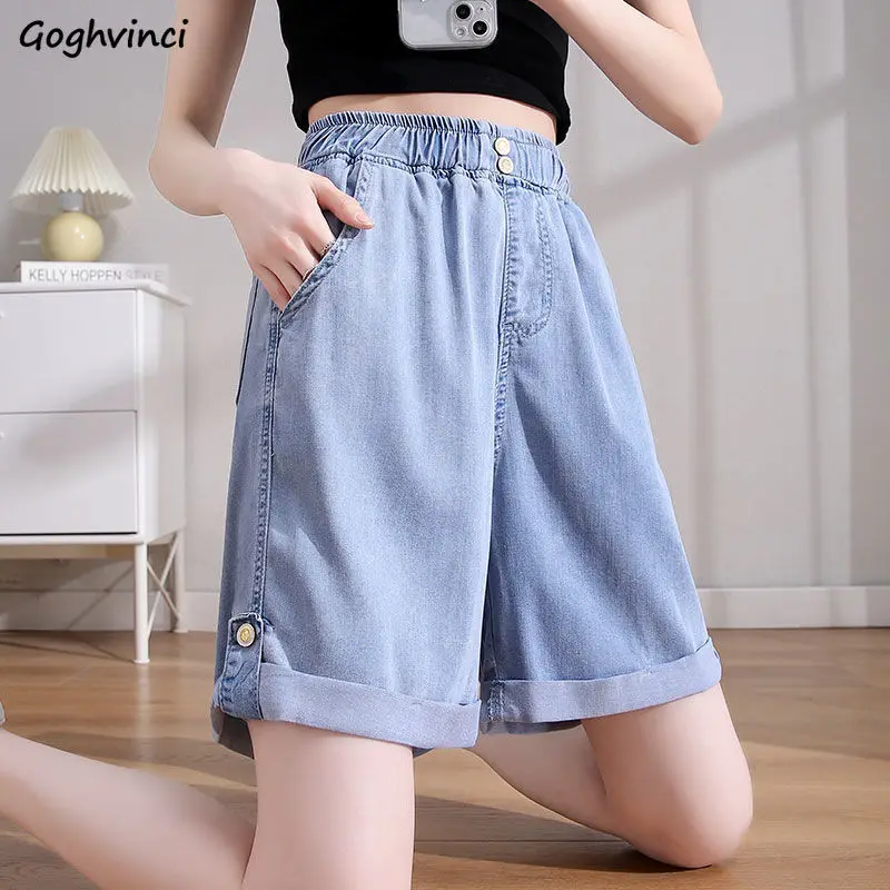 

Denim Straight Shorts Women Baggy Pure Retro Solid Cuffs Streetwear Summer All-match Stylish Korean High Waist Females Students